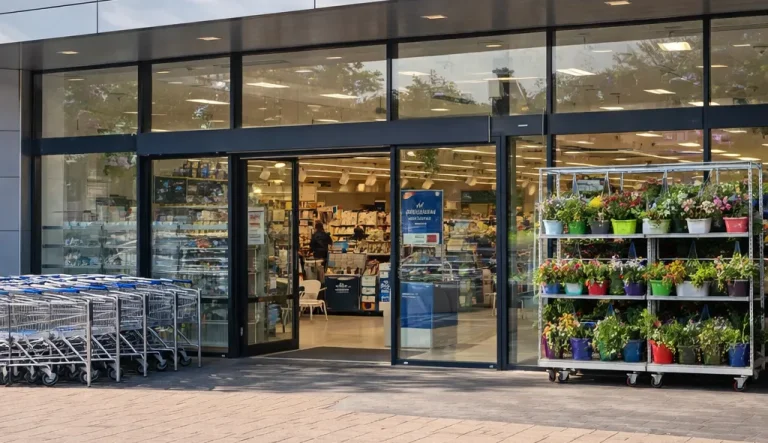 Moderne Lidl-winkel in Roermond met een heldere entree en winkelwagens buiten.