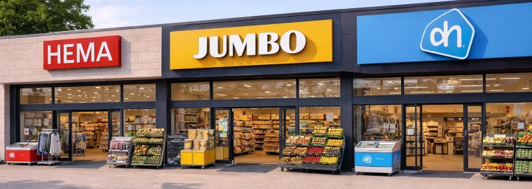Website index Realistische foto van meerdere supermarkten