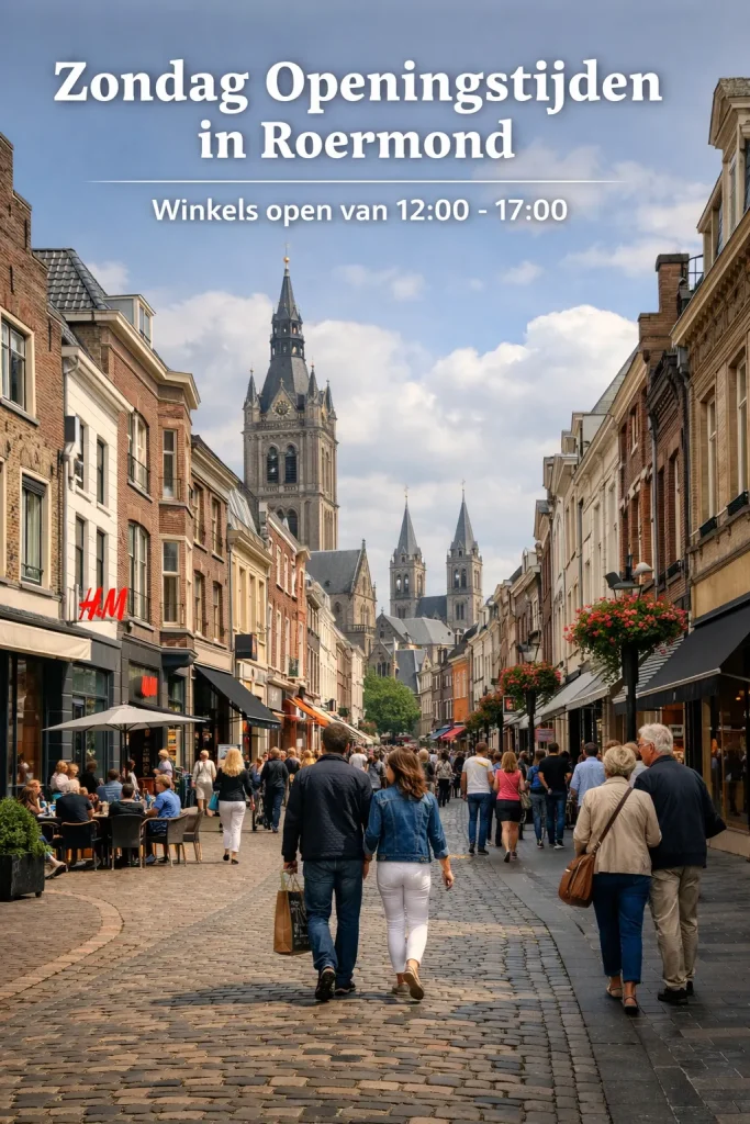 Drukke winkelstraat in Roermond op zondag.