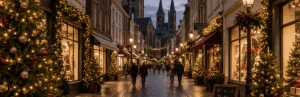 Gezellige winkelstraat in Roermond tijdens de kerstperiode.
