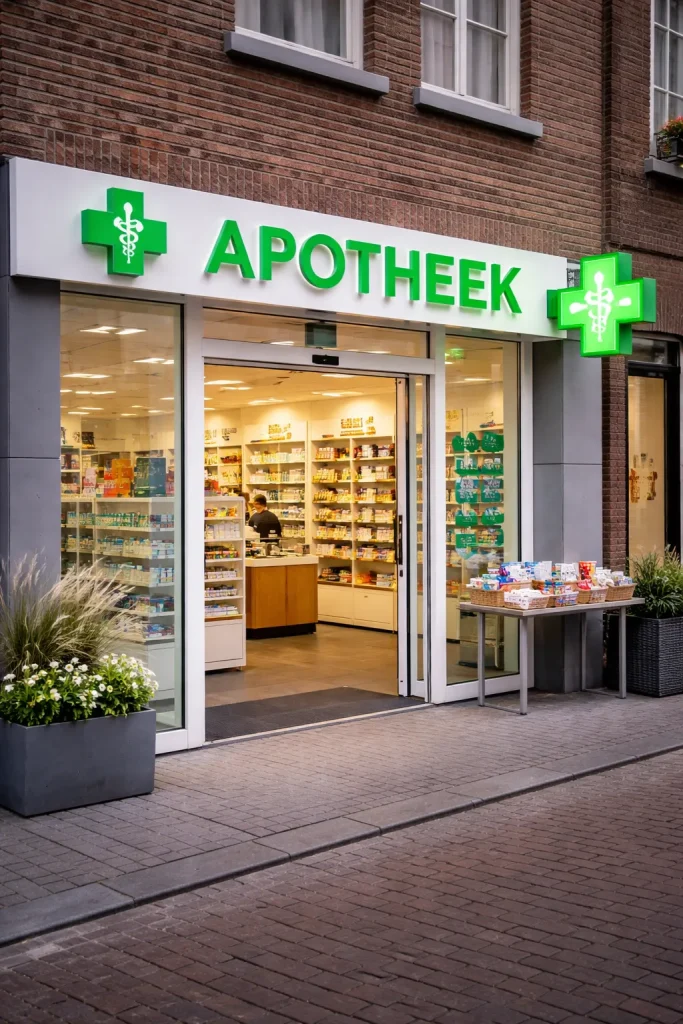 Moderne apotheek met nette entree in Roermond.