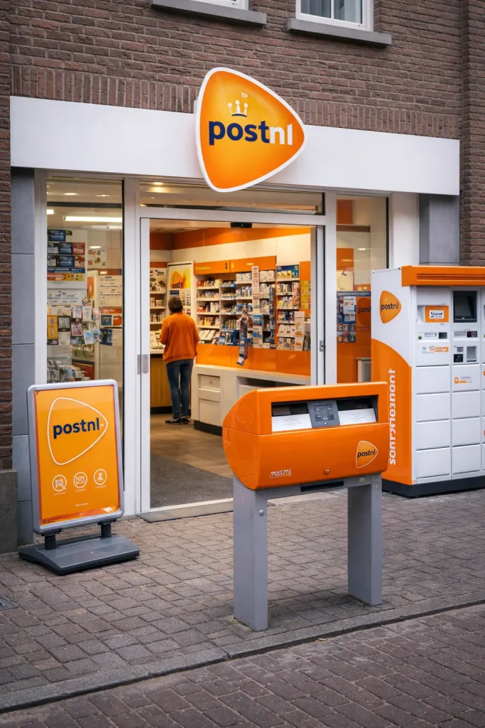 Realistische foto van een PostNL-locatie in Roermond, zonder tekst in beeld.
